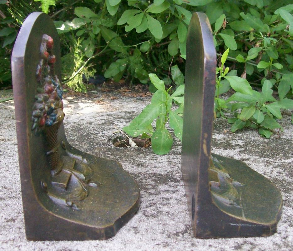 Bradley & Hubbard Cast Iron Bookends: Flower Basket