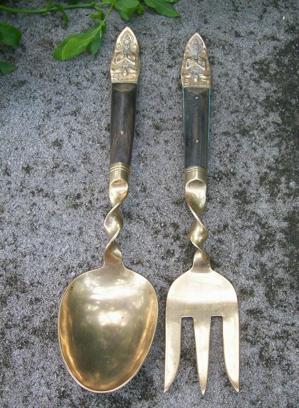 Brass/Bronze Salad Fork & Spoon Set: Thailand