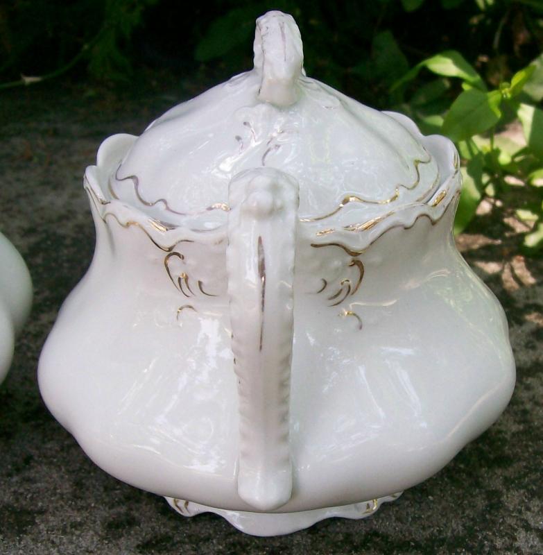 Johnson Brothers White & Gold Ceramic Cream & Sugar Set J6209 Ca. 1907