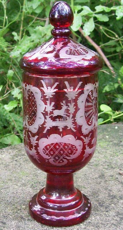 Egermann Bohemian Pokal/Covered Candy: Ruby-cut-to-clear