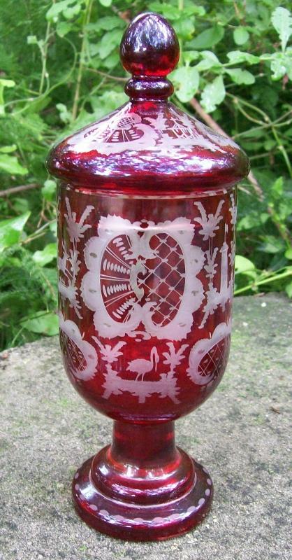 Egermann Bohemian Pokal/Covered Candy: Ruby-cut-to-clear
