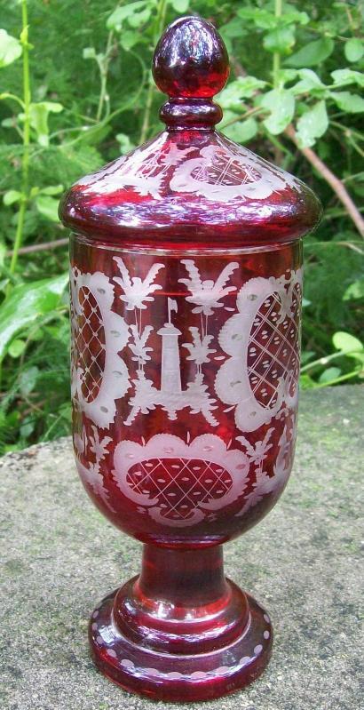 Egermann Bohemian Pokal/Covered Candy: Ruby-cut-to-clear