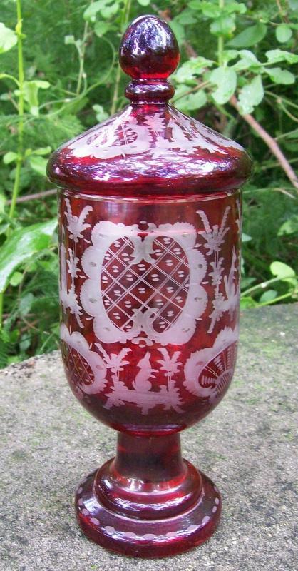 Egermann Bohemian Pokal/Covered Candy: Ruby-cut-to-clear