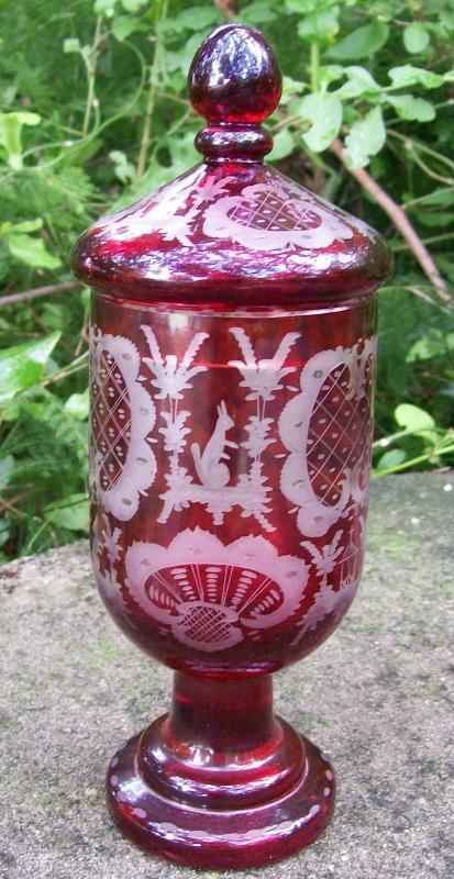 Egermann Bohemian Pokal/Covered Candy: Ruby-cut-to-clear