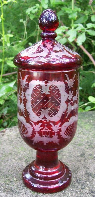 Egermann Bohemian Pokal/Covered Candy: Ruby-cut-to-clear