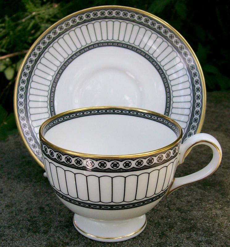 Wedgwood Bone China Colonnade Footed Cup & Saucer Black & White R4340