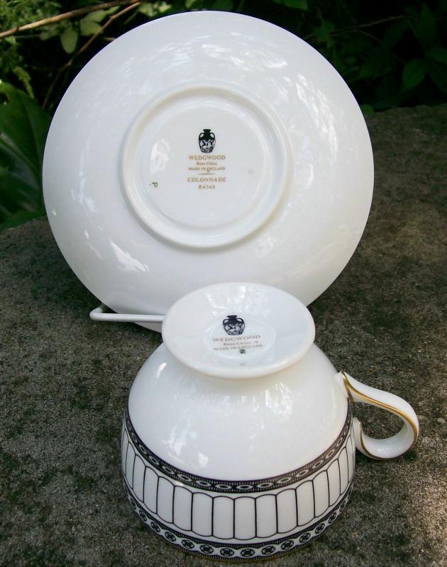 Wedgwood Bone China Colonnade Footed Cup & Saucer Black & White R4340