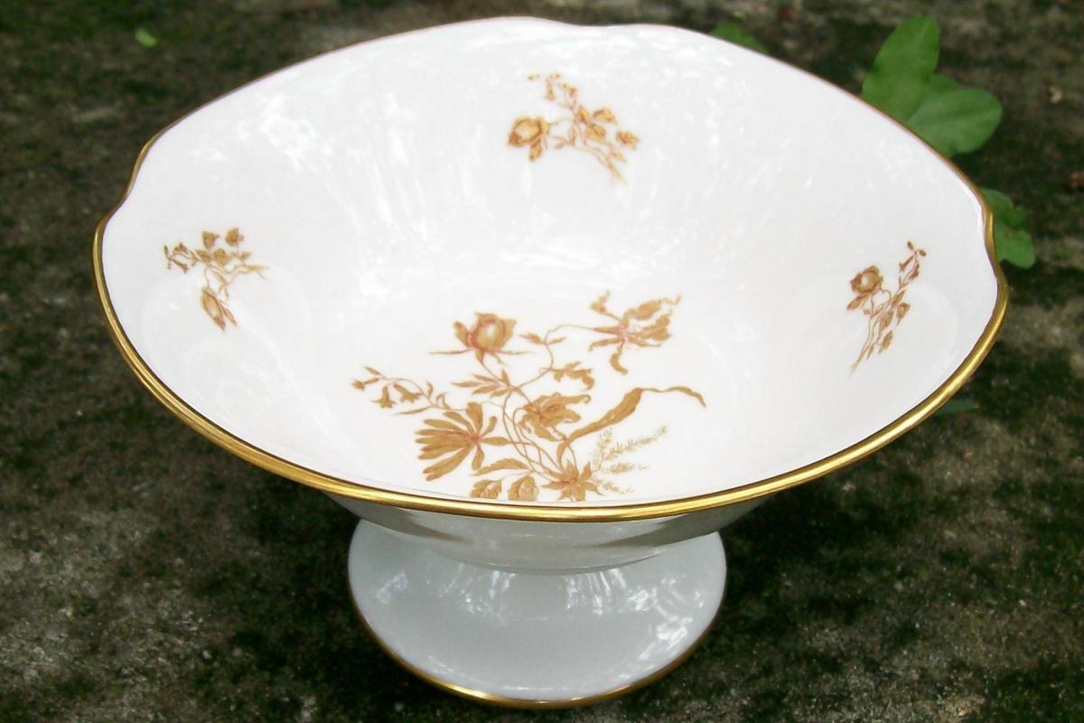 Limoges France Porcelain Pedestal Bowl Gold Floral 3.25