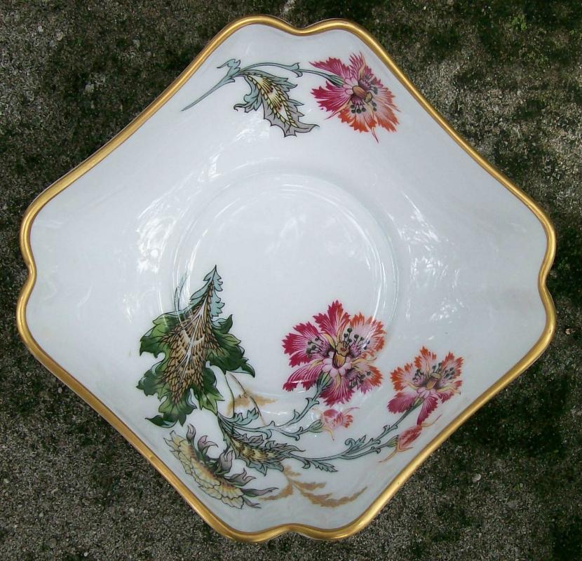 Haviland Limoges Chinese Thistle Square Porcelain Bowl Floral Transfer 4.5