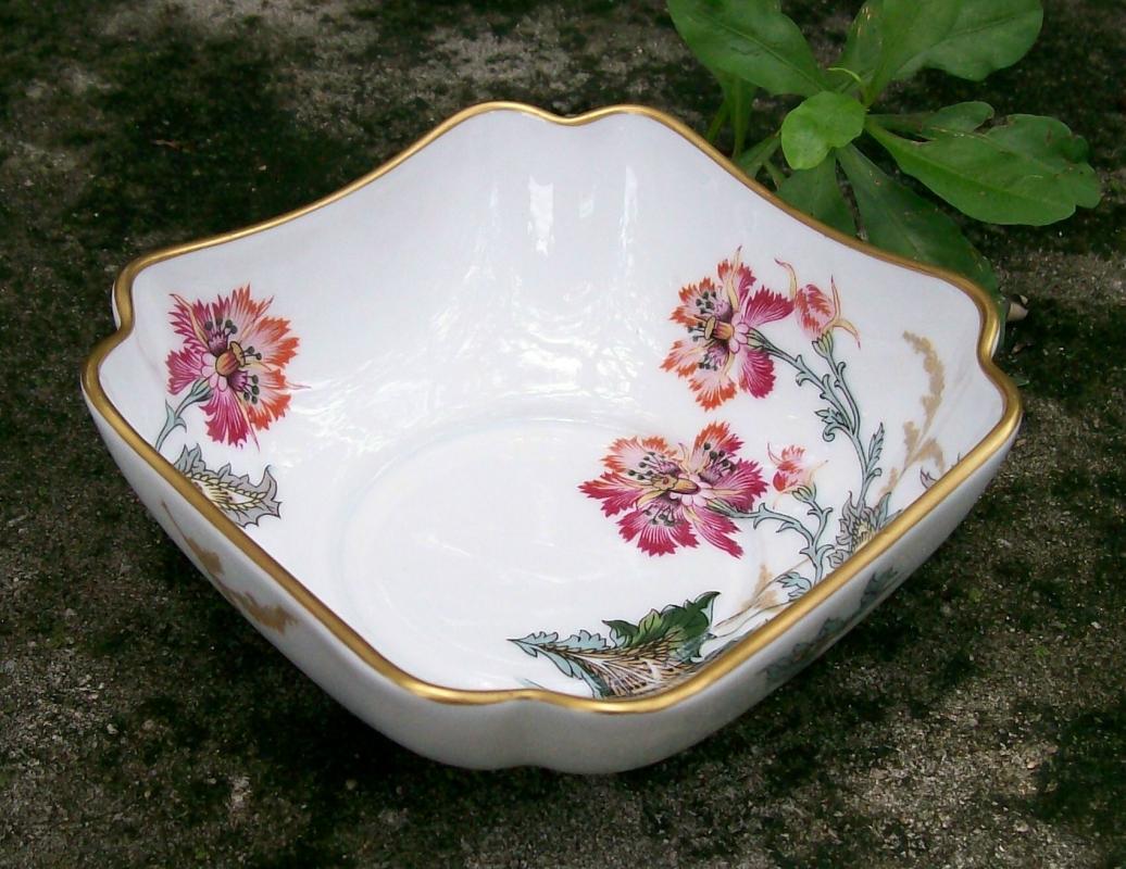 Haviland Limoges Chinese Thistle Square Porcelain Bowl Floral Transfer 4.5