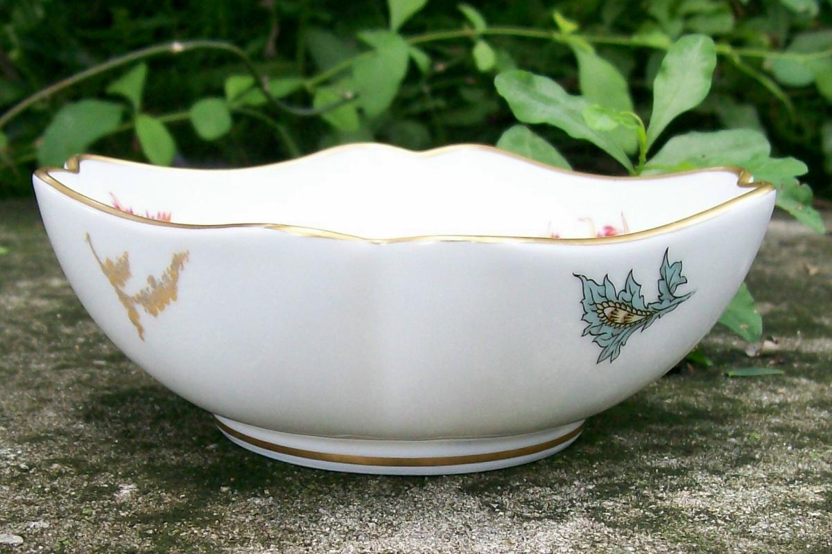 Haviland Limoges Chinese Thistle Square Porcelain Bowl Floral Transfer 4.5