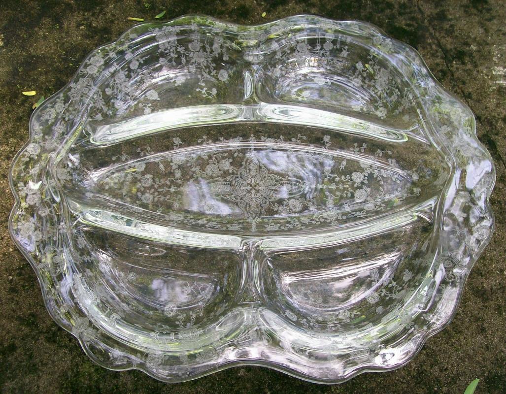 Cambridge Glass Rose Point 5-Part Celery & Relish #3400/67