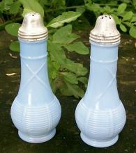 Jeannette Delphite Blue Salt & Pepper Shakers: Molded Chianti Bottle Shape