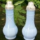 Jeannette Delphite Blue Salt & Pepper Shakers: Molded Chianti Bottle Shape