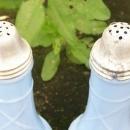 Jeannette Delphite Blue Salt & Pepper Shakers: Molded Chianti Bottle Shape