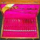 Bangkok Thailand Brass Dessert Flatware with Wooden Box 18 Pc. Set