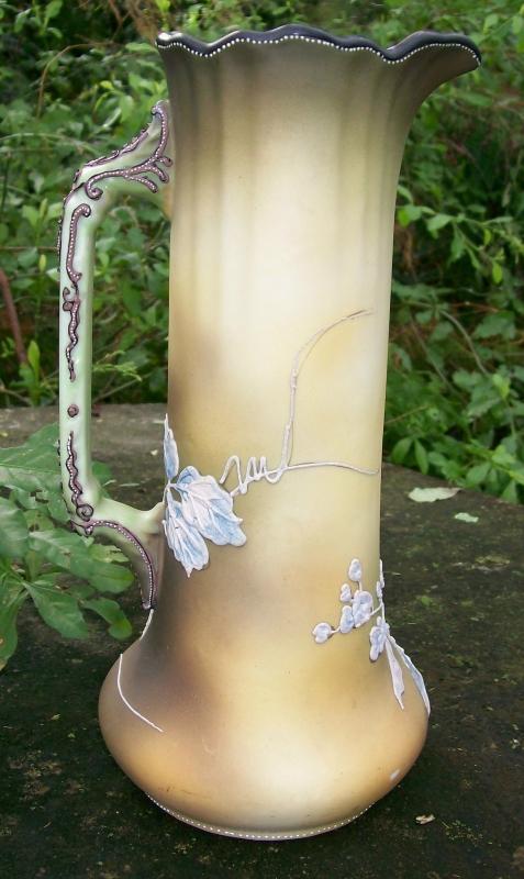 Noritake Nippon Praying Mantis Ceramic Tankard Moriage Decoration 10.5