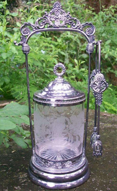 Victorian Silver-plate Pickle Castor Set 4-Piece: Parrot/Grasshopper