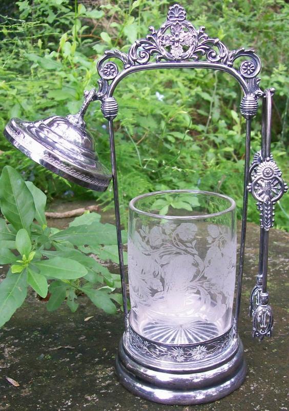 Victorian Silver-plate Pickle Castor Set 4-Piece: Parrot/Grasshopper