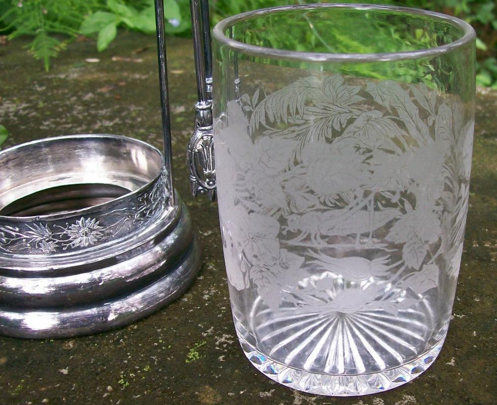 Victorian Silver-plate Pickle Castor Set 4-Piece: Parrot/Grasshopper