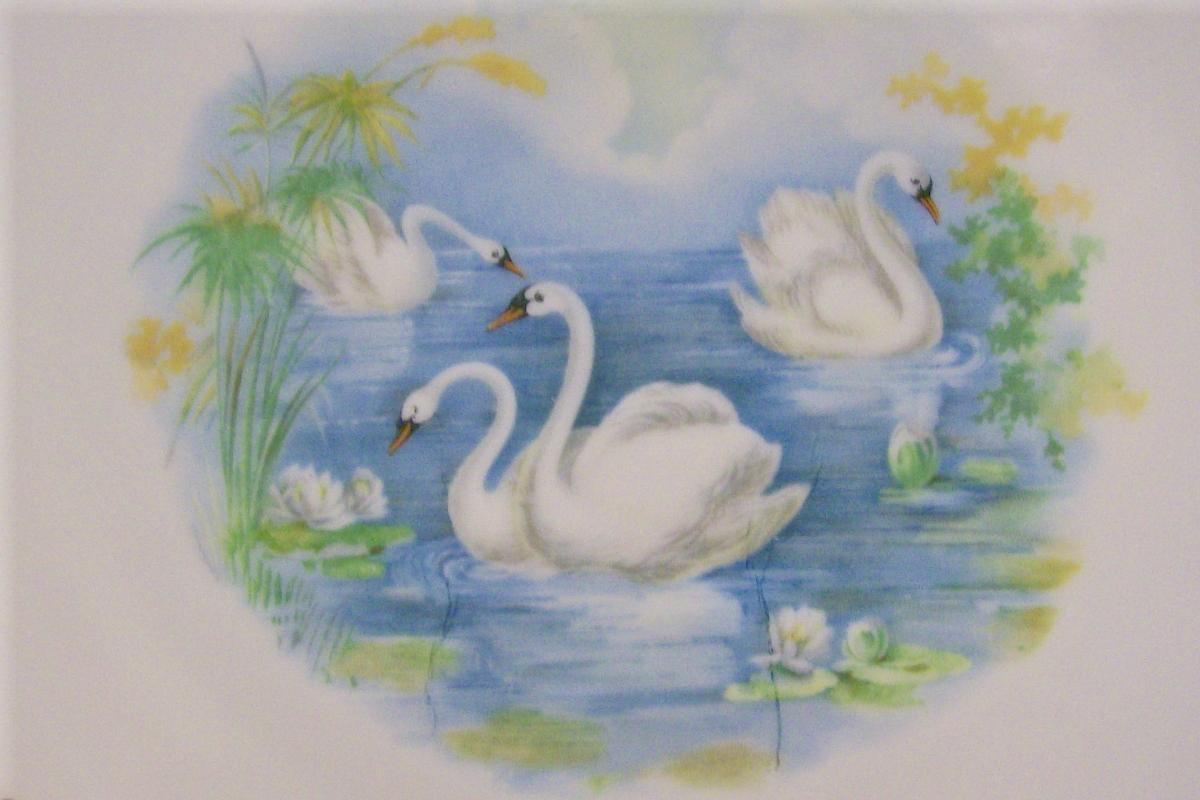 Swan Decal Porcelain Cake Plate Early 1900's 9.25