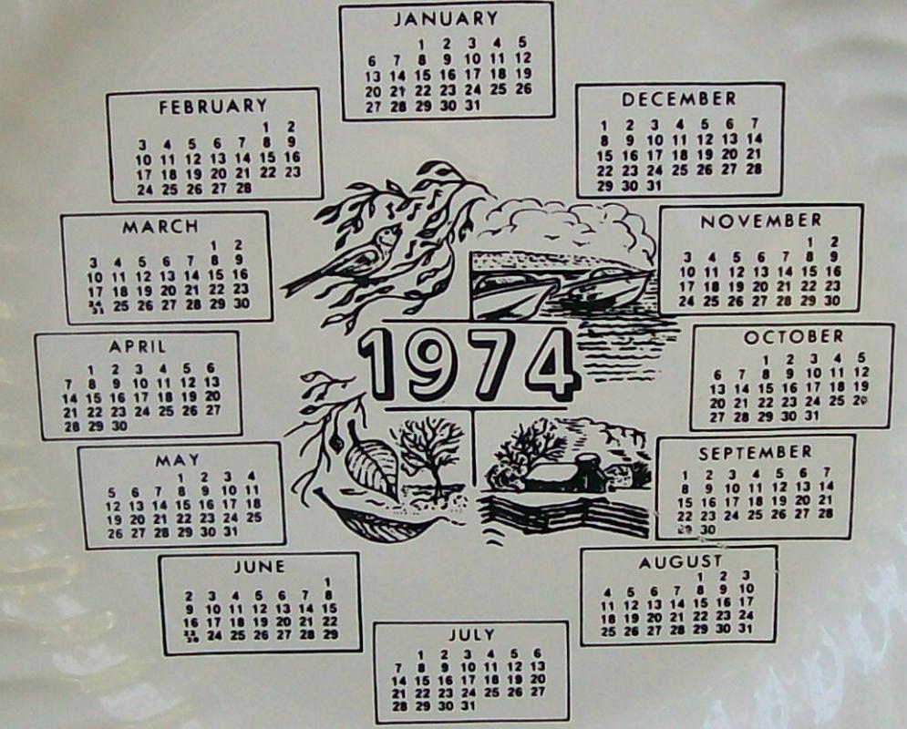 1974 Ceramic Calendar Plate Black & White Seasons 10