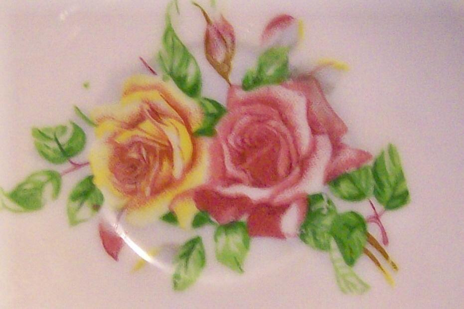 Enesco/Japan Miniature Ceramic Cup & Saucer: Octagon with Roses