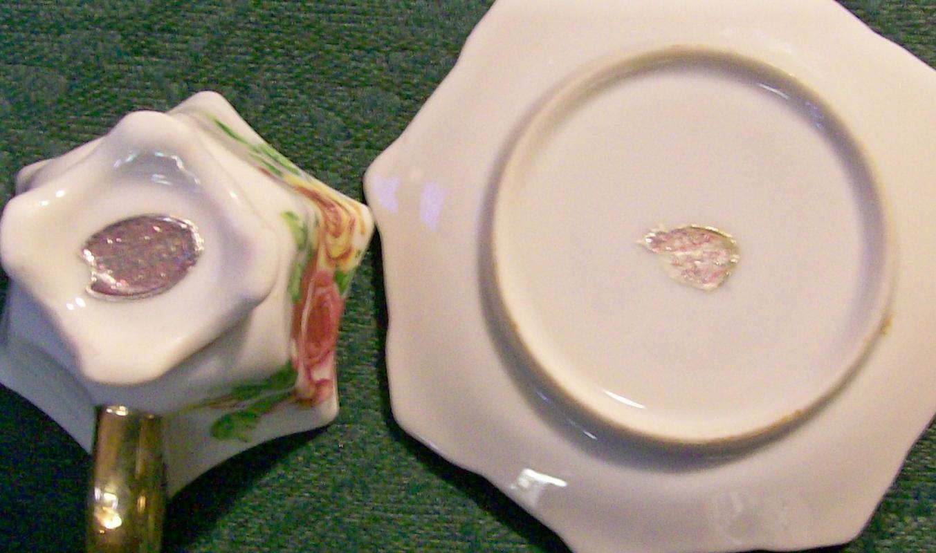 Enesco/Japan Miniature Ceramic Cup & Saucer: Octagon with Roses