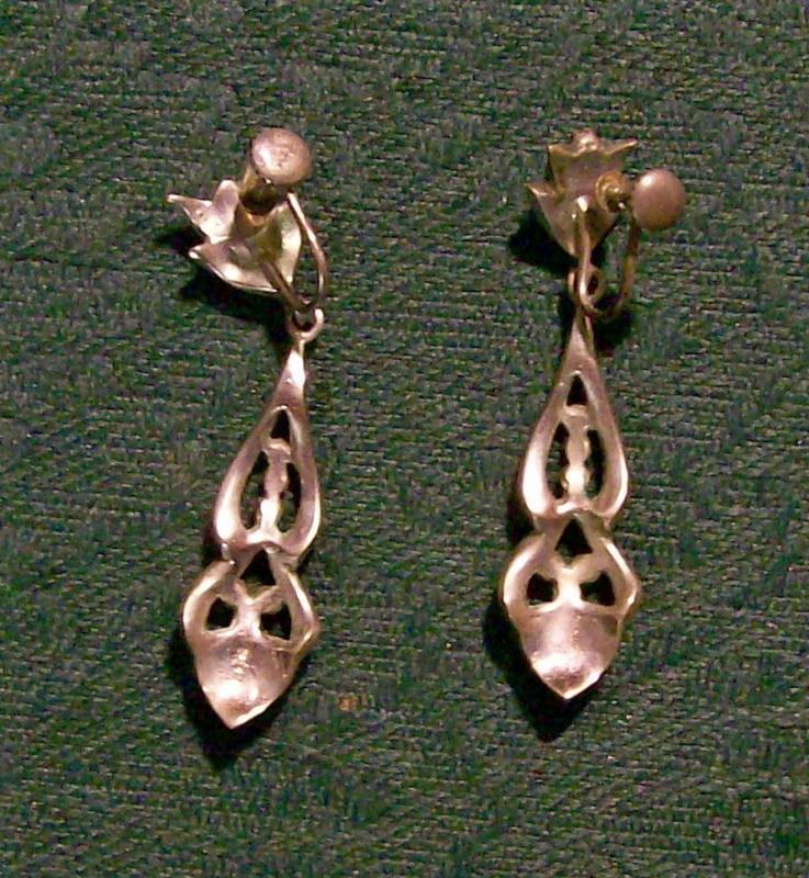Sterling Silver & Marcasite Drop Earrings: 1920's- 30's Screw-Back 2