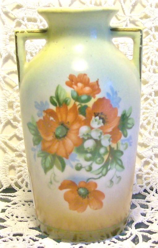 Czechoslovakian Ceramic Vase with Poppy Decal Ca. 1930's 5.25