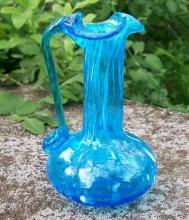 Pilgrim Spatter Glass Pitcher in Blue