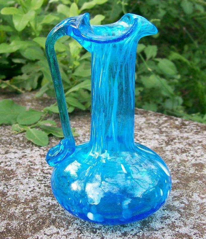 Pilgrim Spatter Glass Pitcher in Blue