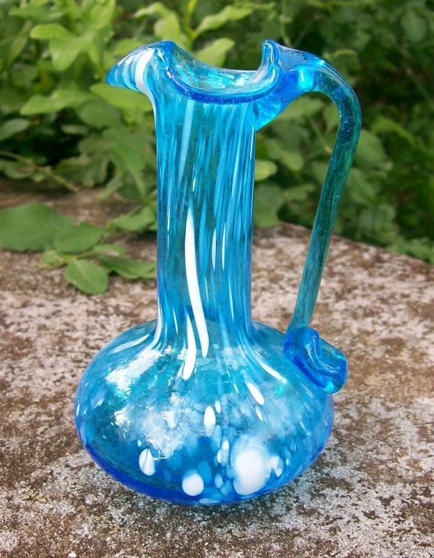 Pilgrim Spatter Glass Pitcher in Blue