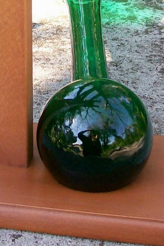 Half-Yard Ale/Beer Glass with Wooden Holder: Green Blown Italy