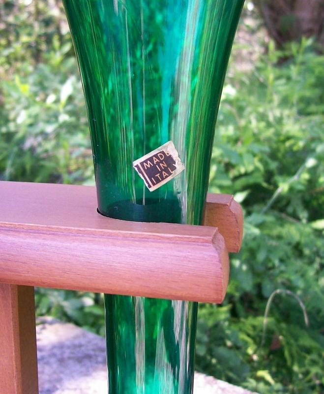 Half-Yard Ale/Beer Glass with Wooden Holder: Green Blown Italy