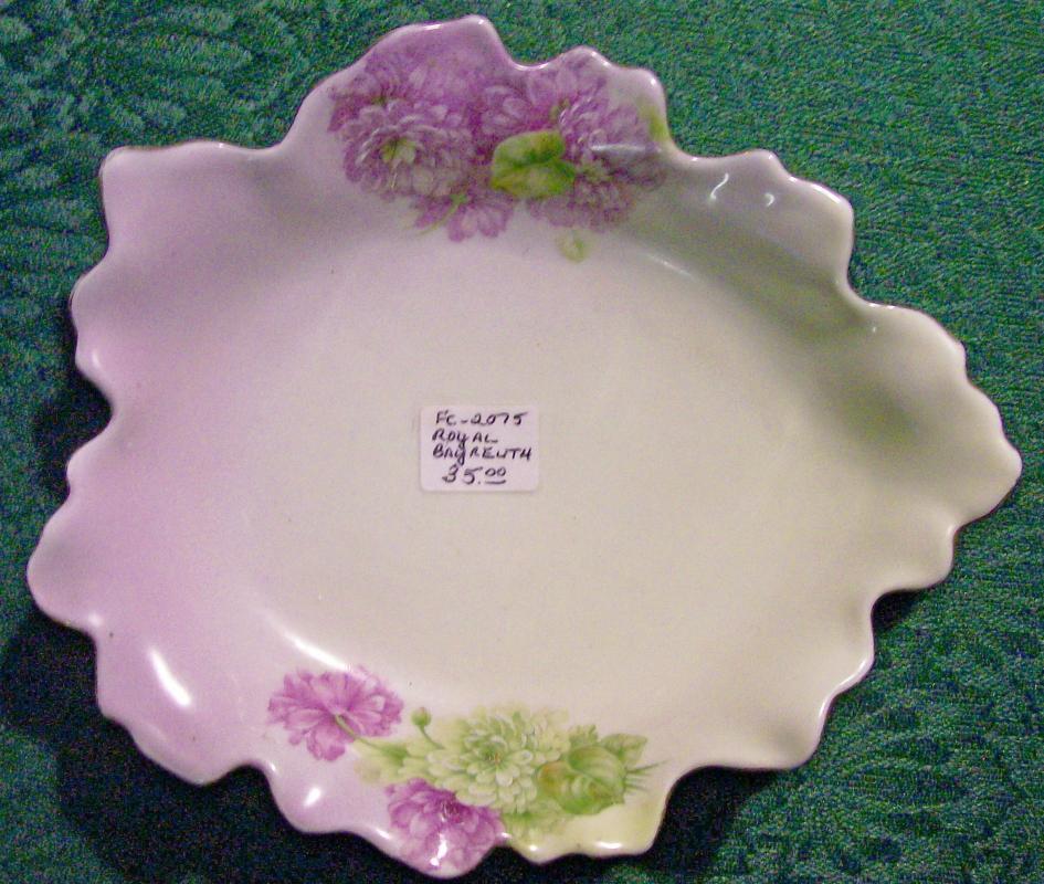 Royal Bayreuth Porcelain Leaf Dish Green/Lavender Florals: P.T. Germany