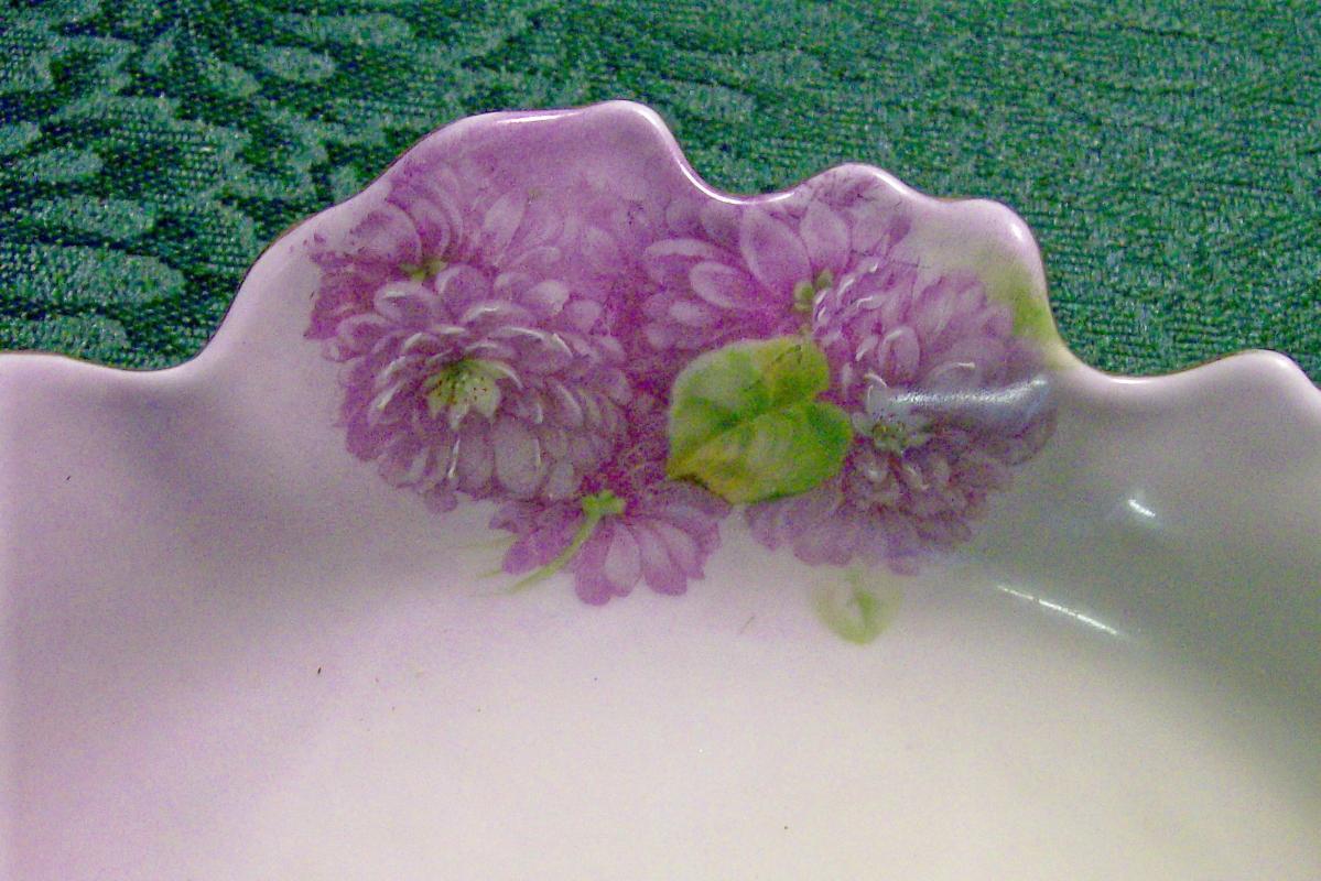 Royal Bayreuth Porcelain Leaf Dish Green/Lavender Florals: P.T. Germany