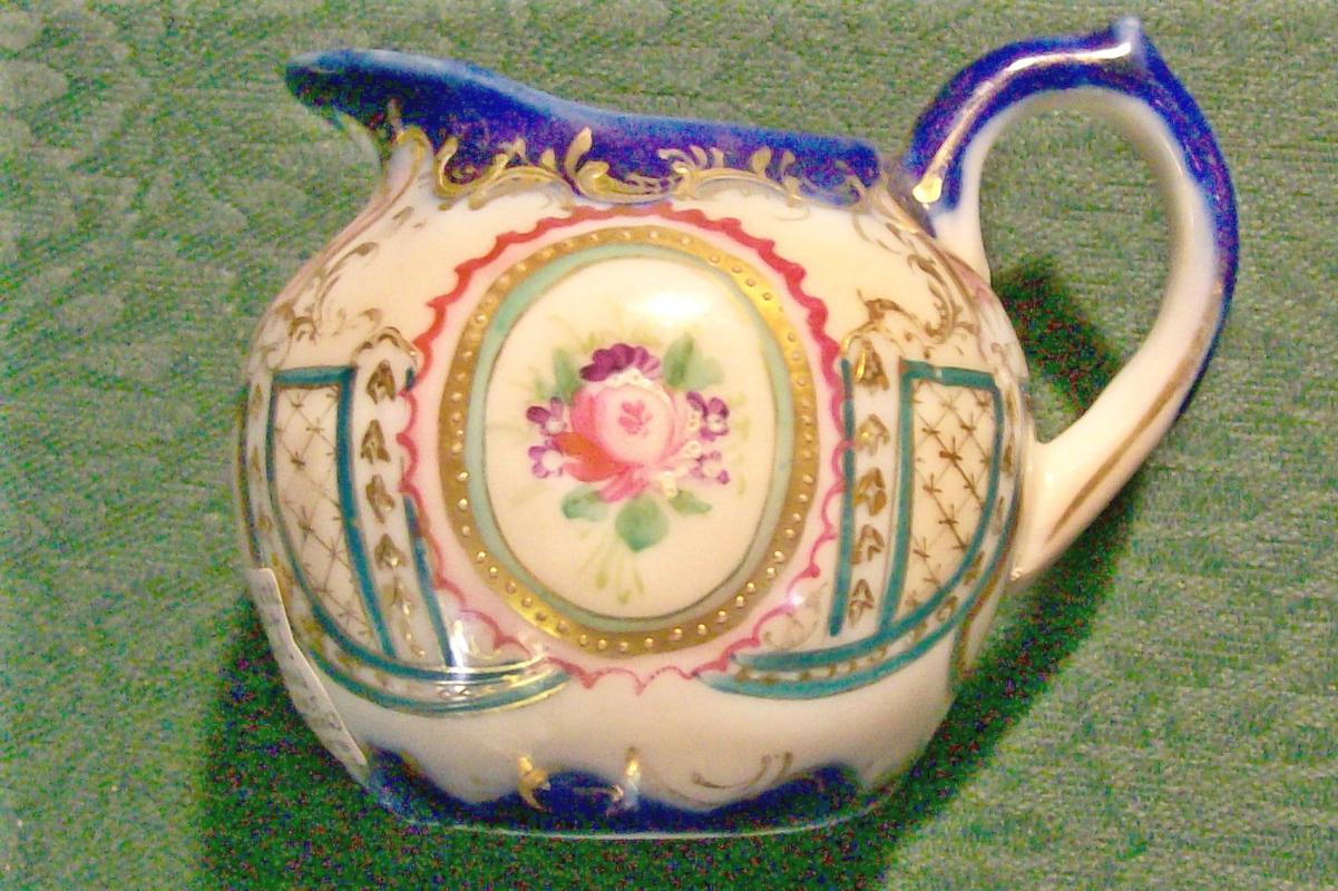 Nippon/Japan Porcelain Creamer Hand-Painted Rose Cameo/Cobalt/Gold