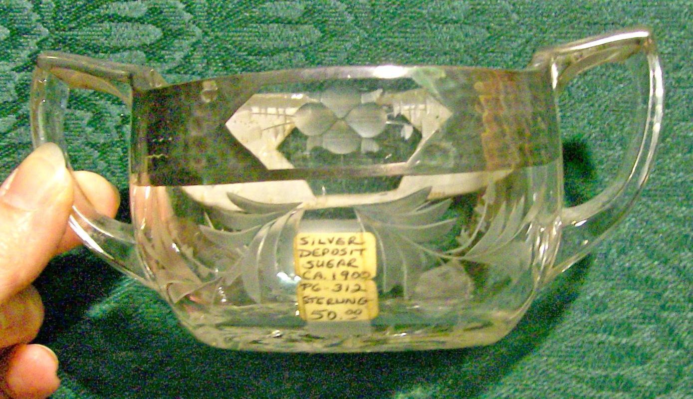 Silver Deposit Cut/Engraved Glass Open Sugar Arts & Crafts Sterling