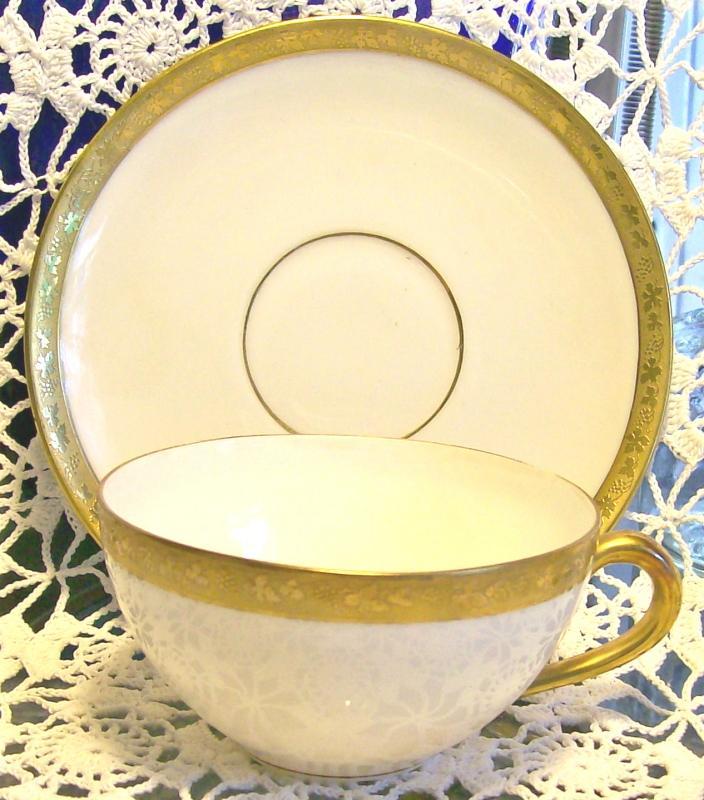Royal Bayreuth Gold Encrusted Cup & Saucer: Grapevine Motif ROB24