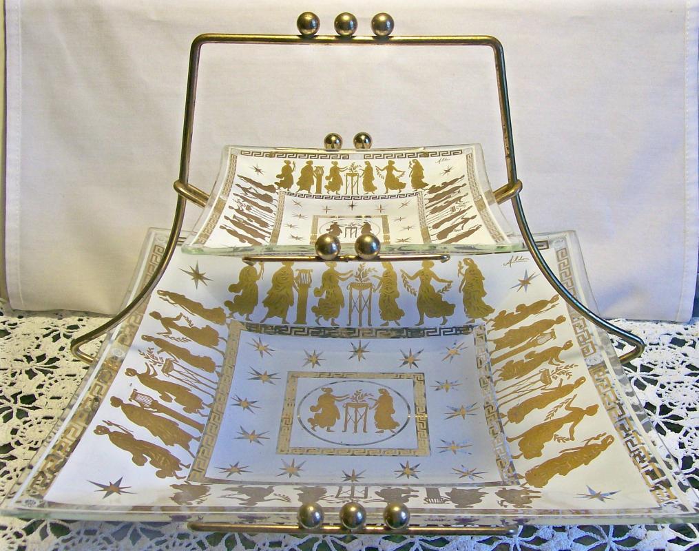 Aldon Bent-Glass Server: Two-Tier with Greek Figures