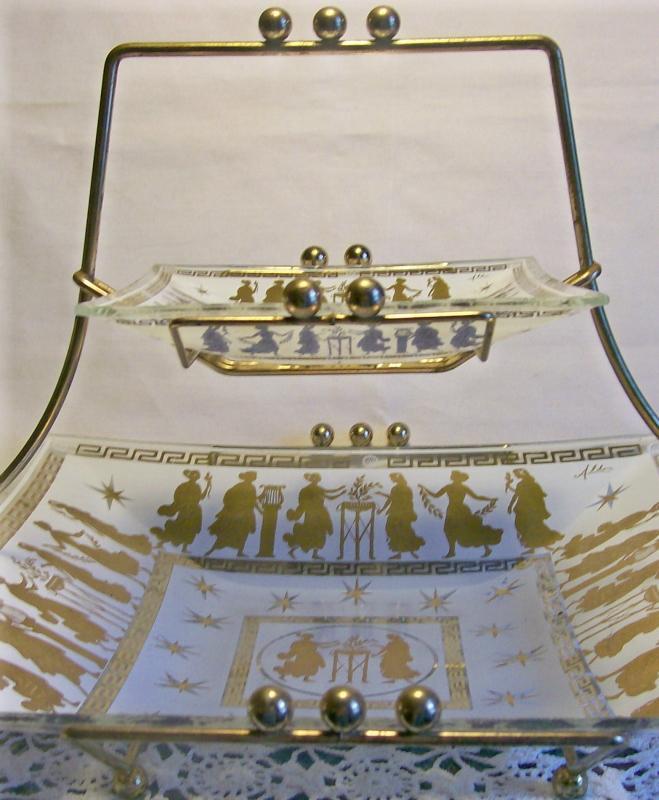 Aldon Bent-Glass Server: Two-Tier with Greek Figures