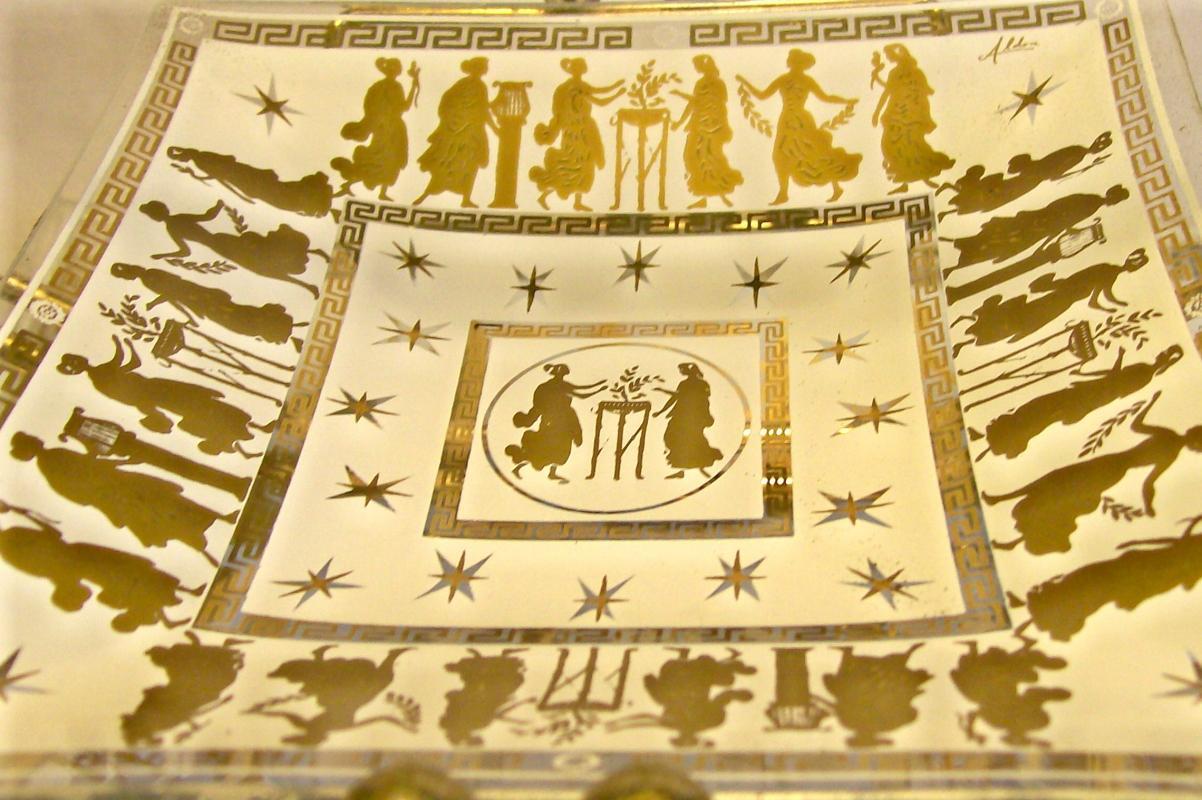 Aldon Bent-Glass Server: Two-Tier with Greek Figures