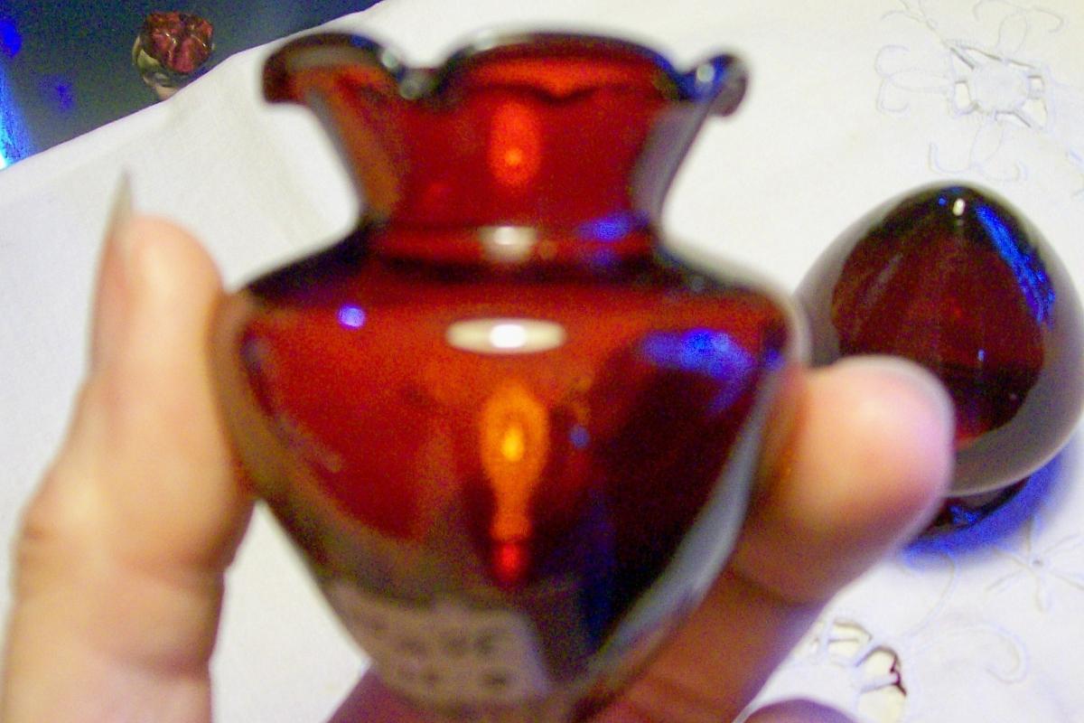 Ruby Red Glass Epergne Vase Pair: Early 1900's