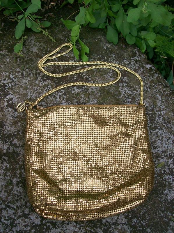 Whiting & Davis Gold Mesh Shoulder Bag with Chain Circa 1950's