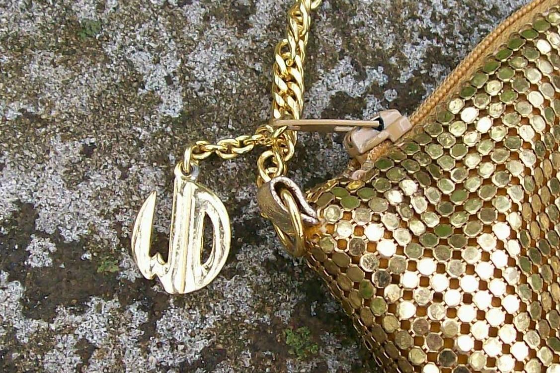 Whiting & Davis Gold Mesh Shoulder Bag with Chain Circa 1950's