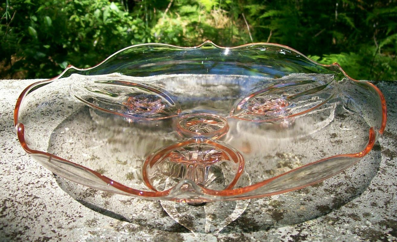 Lancaster Pink Depression Glass Cupped Plate: