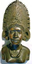 Tropical Hardwood Carving: Bust of Woman with Headdress