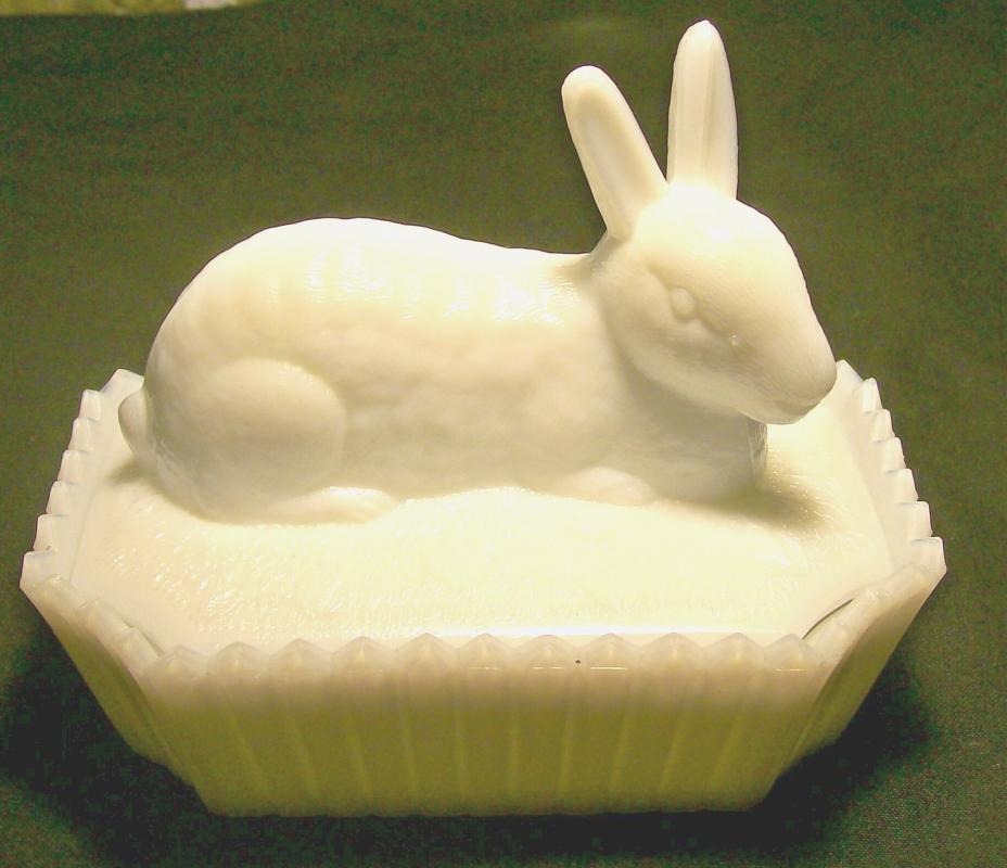 Westmoreland Opal Glass Rabbit on Picket Covered Animal Dish