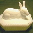 Westmoreland Opal Glass Rabbit on Picket Covered Animal Dish